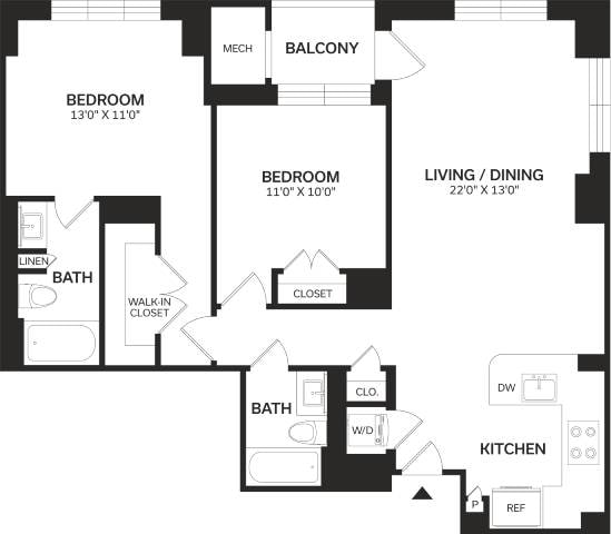 Floor Plan - 2 Bed/2 Bath-B2
