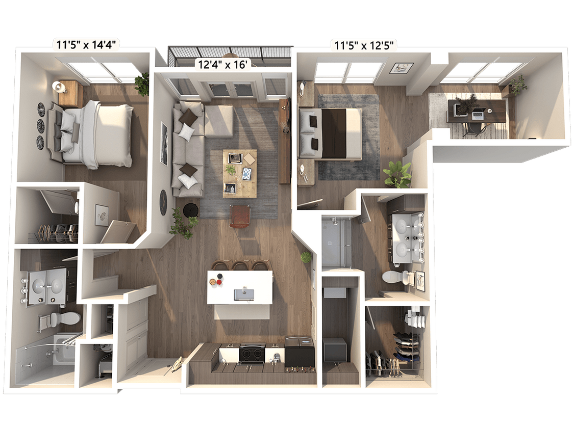 Floor Plan - B3 2 Bed 2 Bath with Den