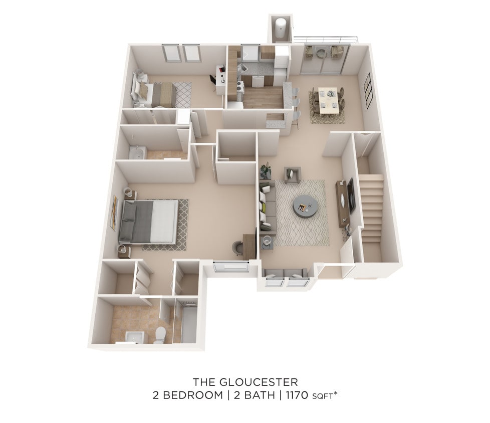 Floor Plan - Two Bedroom 2 Bath - 1,170 sqft