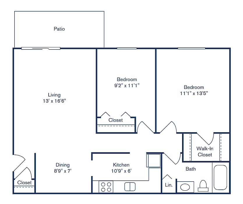 2x1_816_sqft[1] - 2 Bedroom, 1 Bath (816 sqft.)