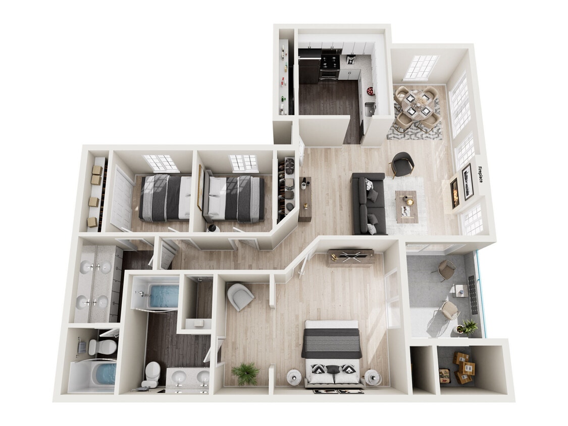 Floor Plan - Three Bedrooms Two Bathrooms B