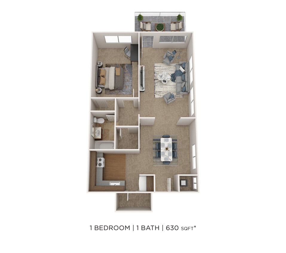 Floor Plan - One Bedroom - 630 sqft