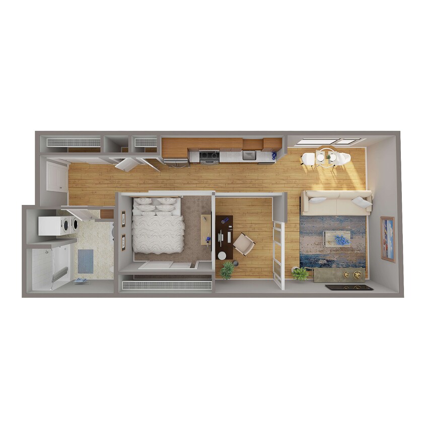 Floor Plan - 1 Bed/1 Bath Den Open - L