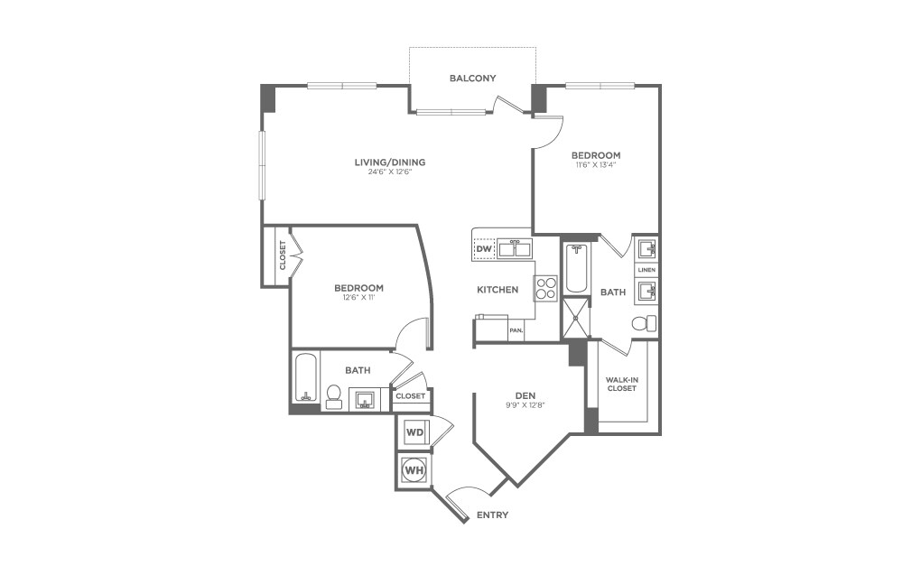Two Bedroom Two Bath With Den (1,212 SF) - Two Bedroom Two Bath With Den (1,212 SF)
