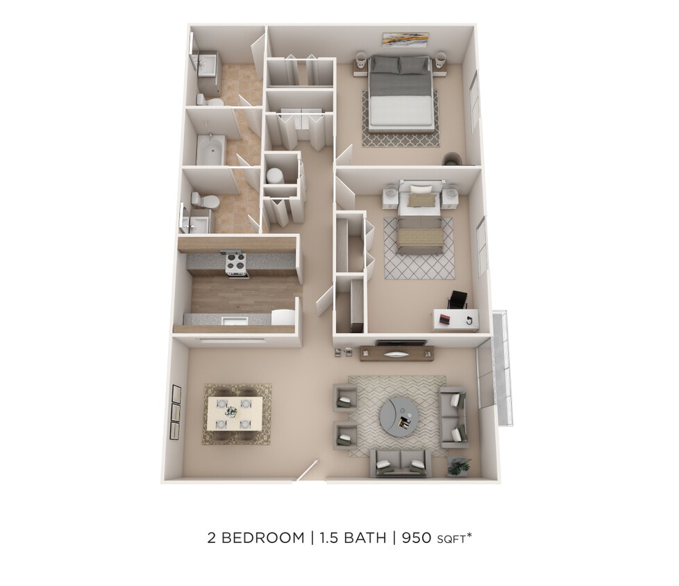 Floor Plan - Two Bedroom 1.5 Bath