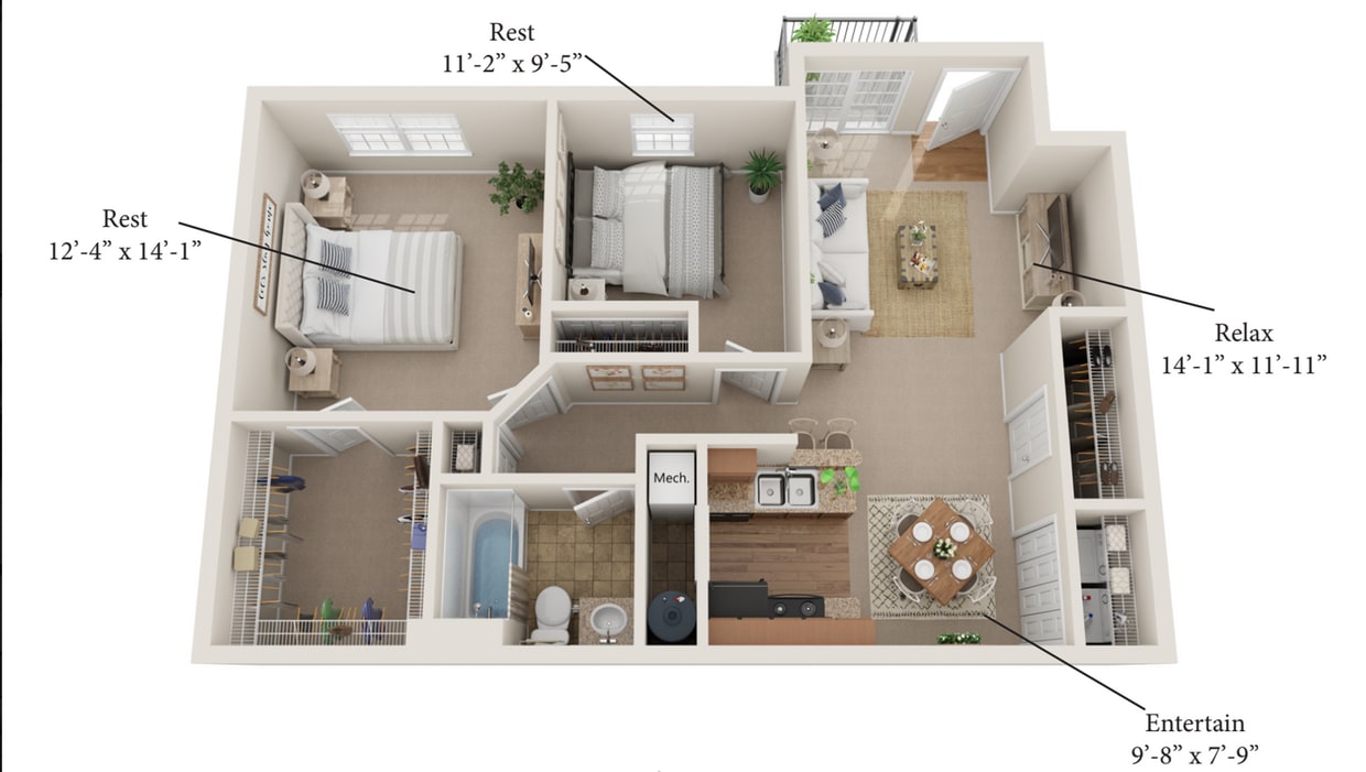 Floor Plan - 2Bd 1BA Wyoming 1,046 sq ft-2nd floor (Premium)