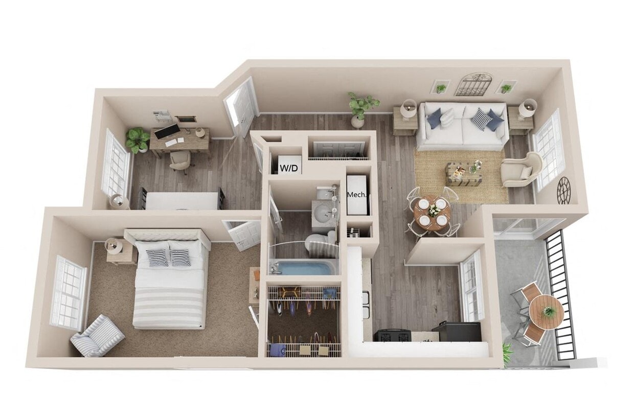 Floor Plan - 1 Bed 1 Bath - Cottonwood