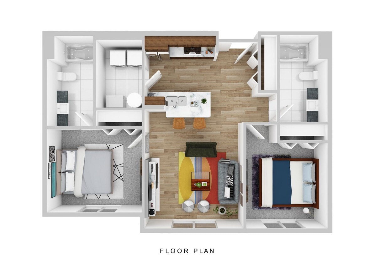 2 Bedroom 2 Bathroom Apartment Floorplan - 2 Bed 2 Bath Apartment