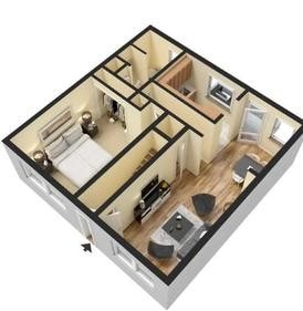 Floor Plan - 1BD/1BA Upgraded Units