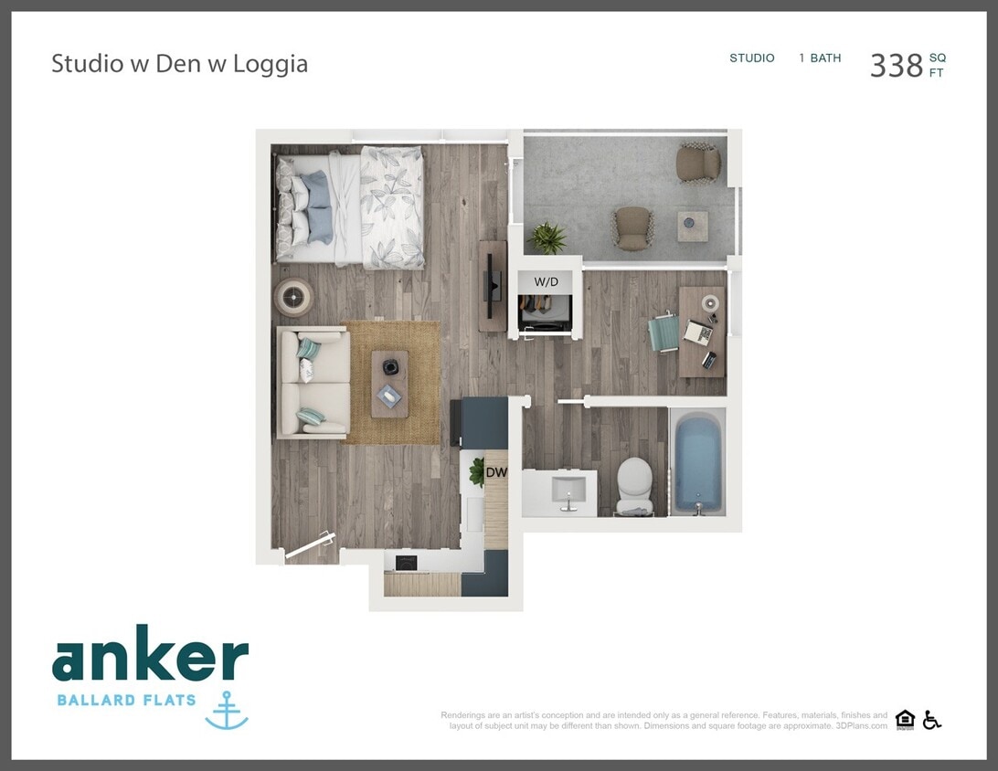 Floor Plan - Studio with Den & Loggia