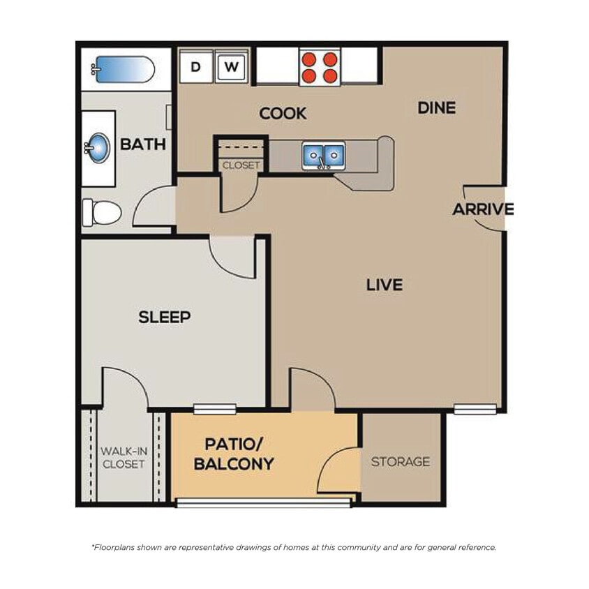 Floor Plan - 1 Bed - 1 Bath SM