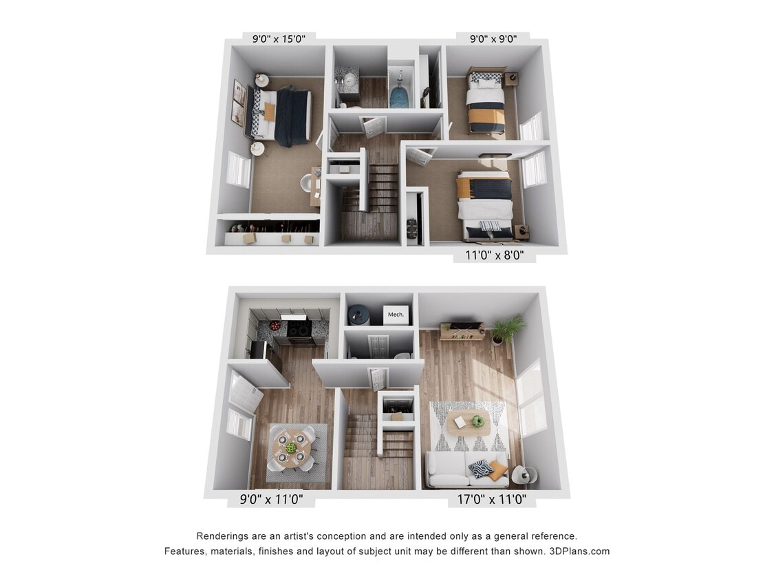 Floor Plan - Kingswood Court - 3 Bed 1.5 Bath - Townhome - R...