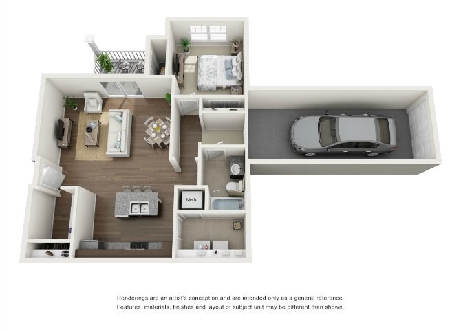 Floor Plan - Simone,  1 Bed, 1 Bath, Garage
