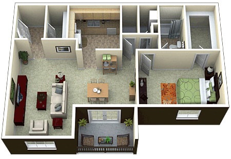 Floor Plan - 1 Bed 1 Bath