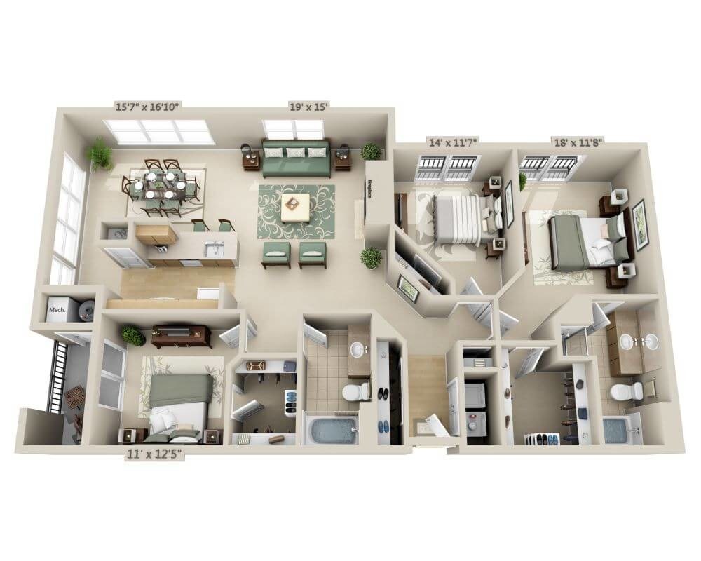 Floor Plan - Three Bedroom C2B