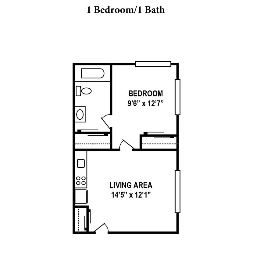 Floor Plan - 1 Bedroom, 1 Bath 440SqFt