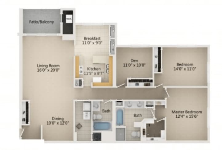 Floor Plan - 3 Bedroom 2 Bath Type B