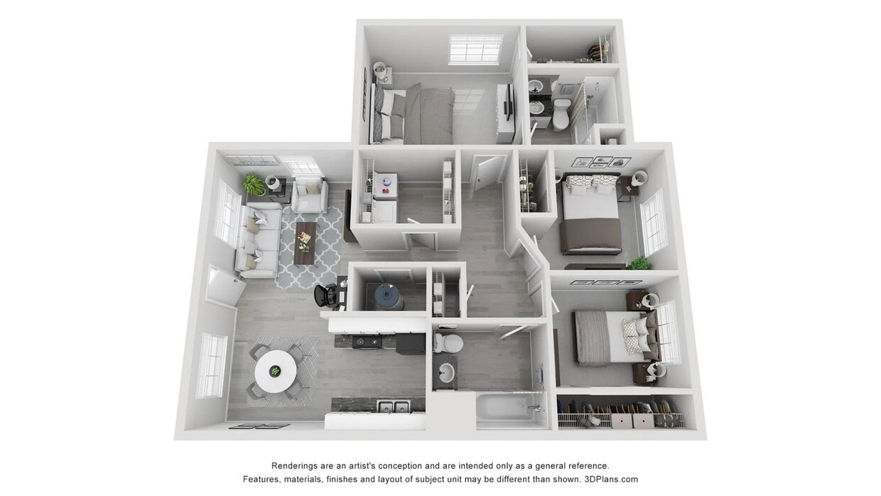 A 3D floor plan rendering of The Salina - The Salina