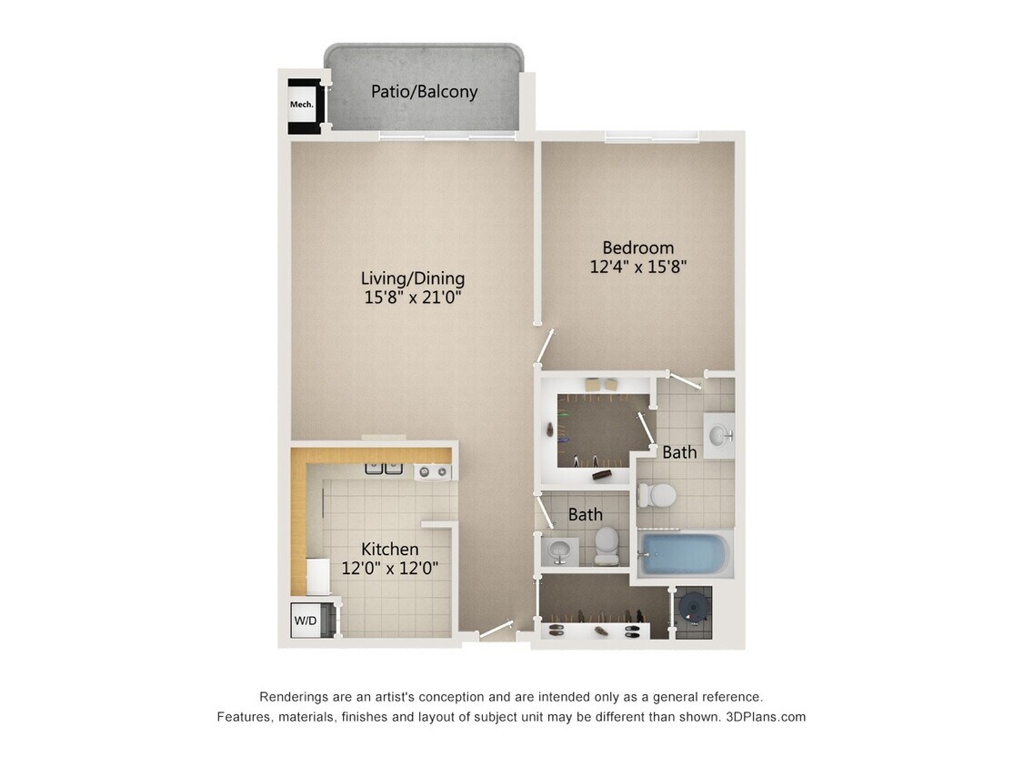 Floor Plan - 1 Bedroom 1.5 bath Type B & C