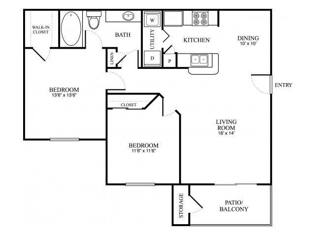 Floor Plan - 2 Bedroom, 1 Bathroom