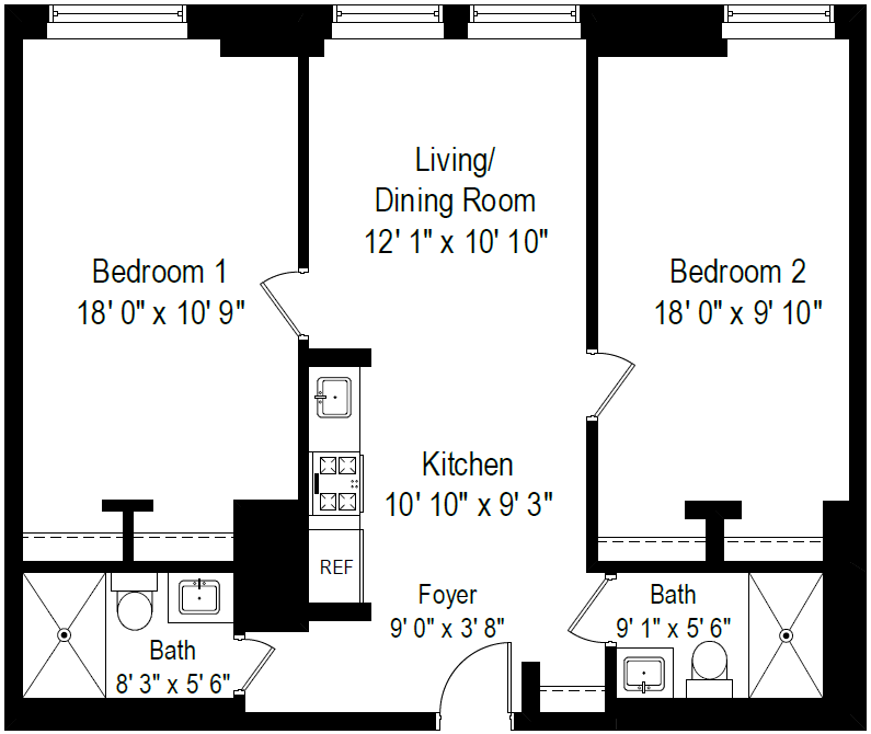 Floor Plan - 2 Bed, 2 Bath - Style F