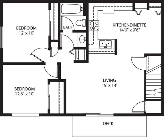 Floor Plan - Riverwood - 2 Bed, 1 Bath Upper