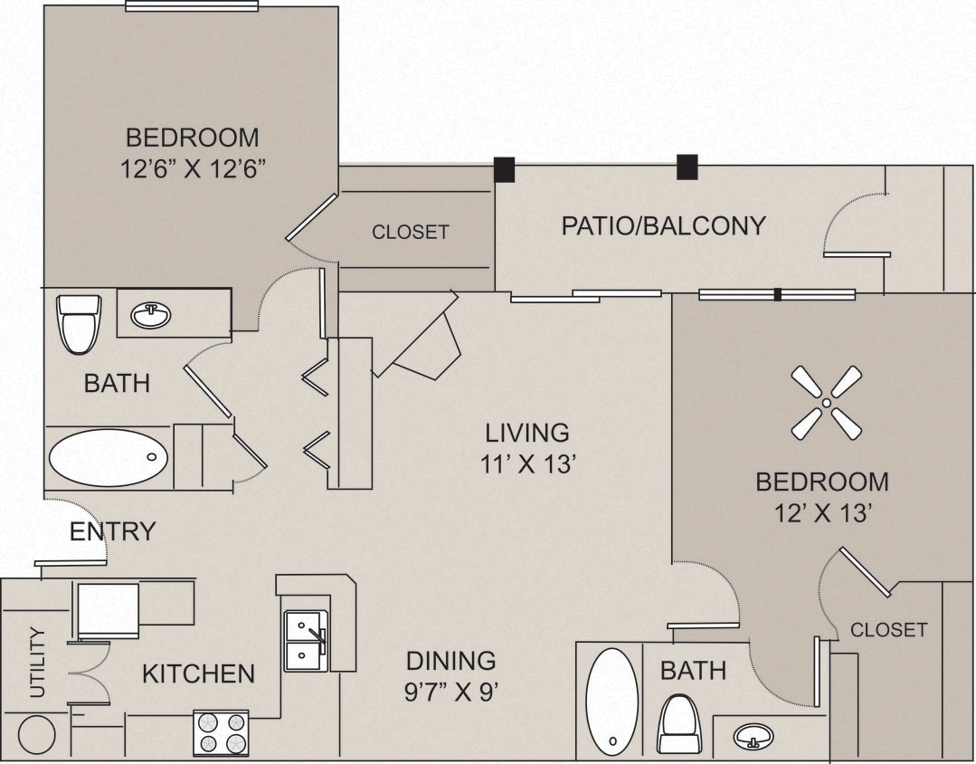 Floor Plan - 2 Bed 2 Bath Renovated