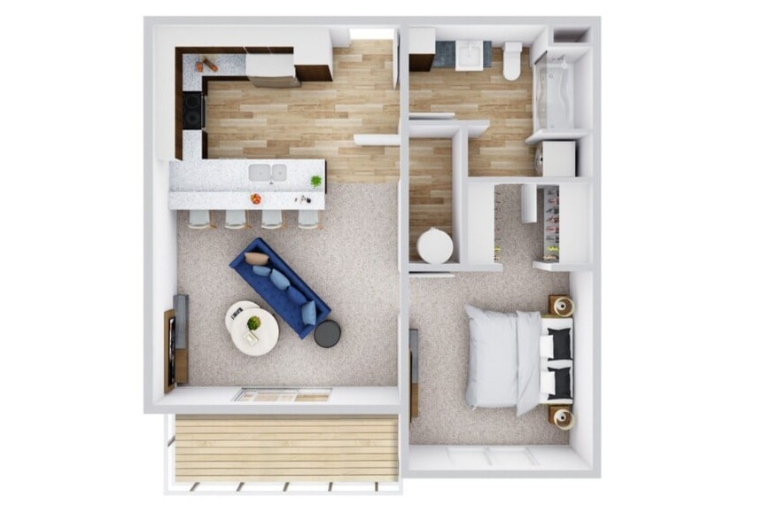 1 Bedroom 1 Bathroom Apartment Floorplan - 1 Bedroom 1 Bathroom Apartment