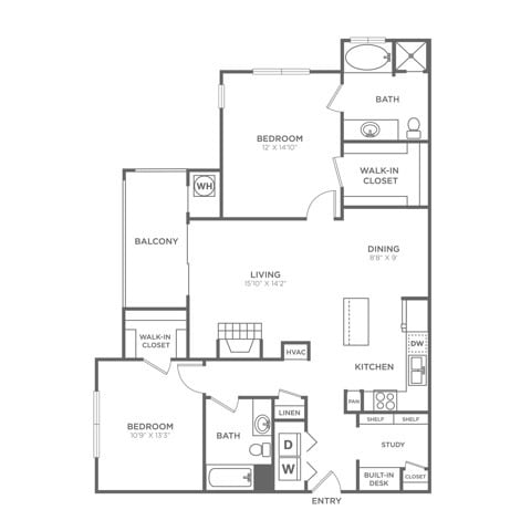 Two Bedroom Two Bath (1234 SF) - Two Bedroom Two Bath (1234 SF)