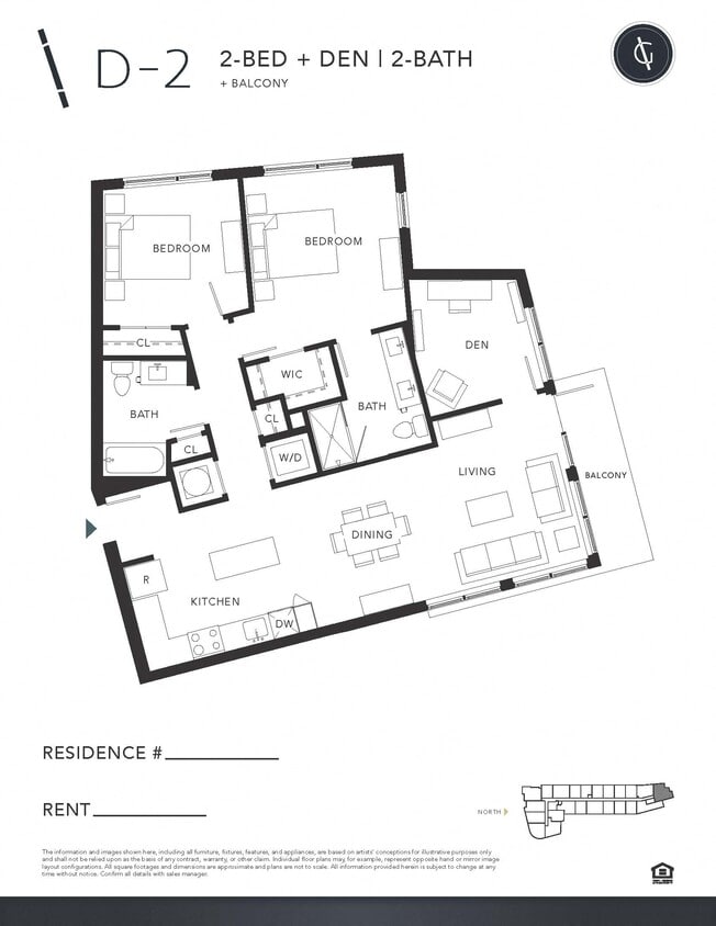 Floor Plan - Two Bedroom, Den - D2