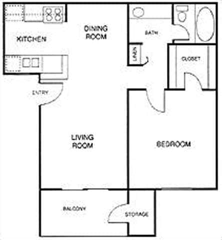 1 BR/1 BA 650 SF - N | 1 Bedroom
