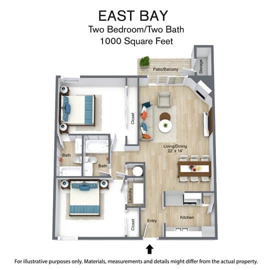 Floor Plan - 2 Bed, 2.00 Bath