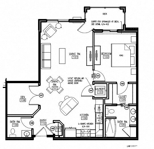 Floor Plan - 1 Bedroom 1.5 Bath + Den