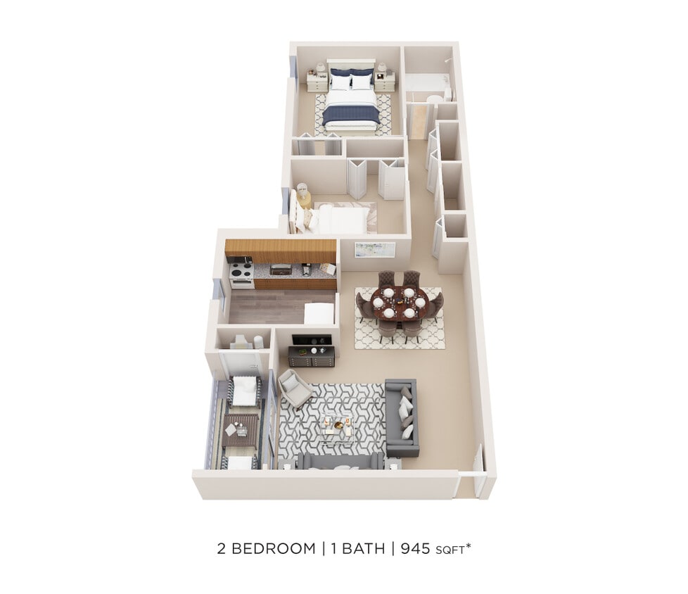 Floor Plan - Two Bedroom - 945 sqft