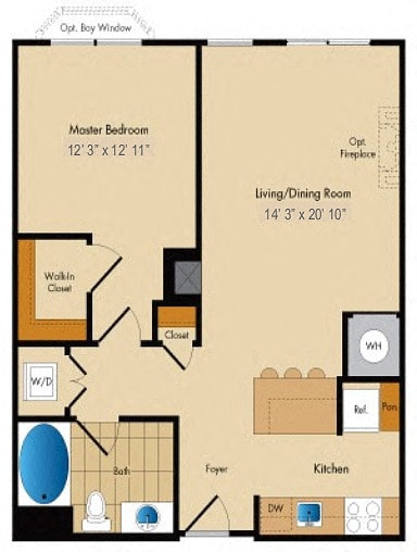Floor Plan - 1 Bed 1 Bath-A1A