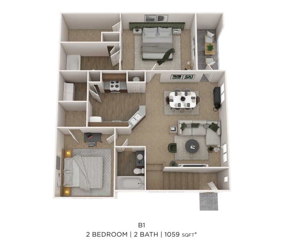 Floor Plan - Two Bedroom 2 Bath- Upper level 1059 sqft