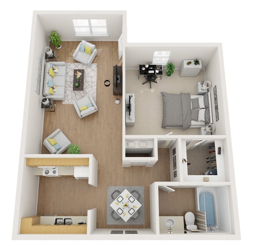 Floor Plan - 1 Bed, 1 Bath - B