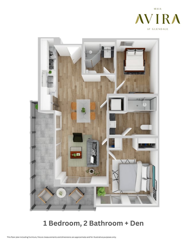 Floor Plan - 1 Bedroom 2 Bathroom + Den (Type F)