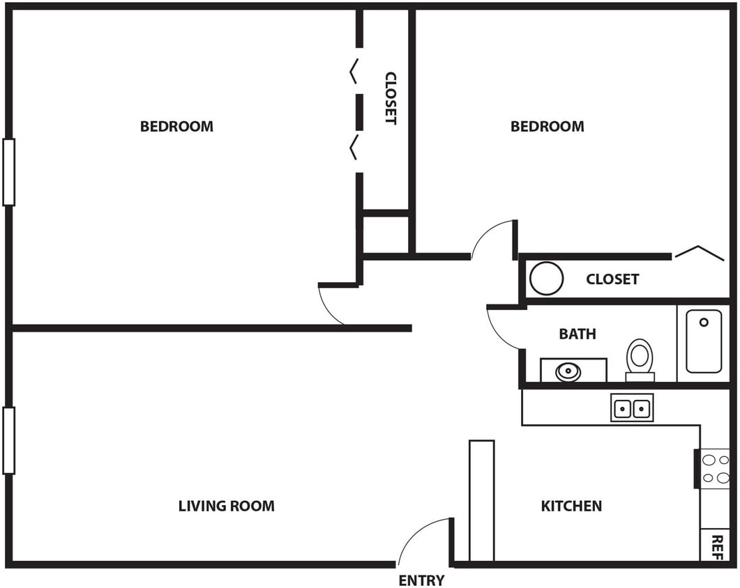 Floor Plan - 2-bed, 1-bath at Greenway
