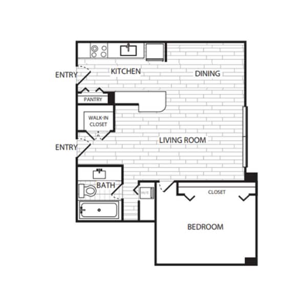 Floor Plan - 1 Bedroom, 1 Bath 905 SF A7G