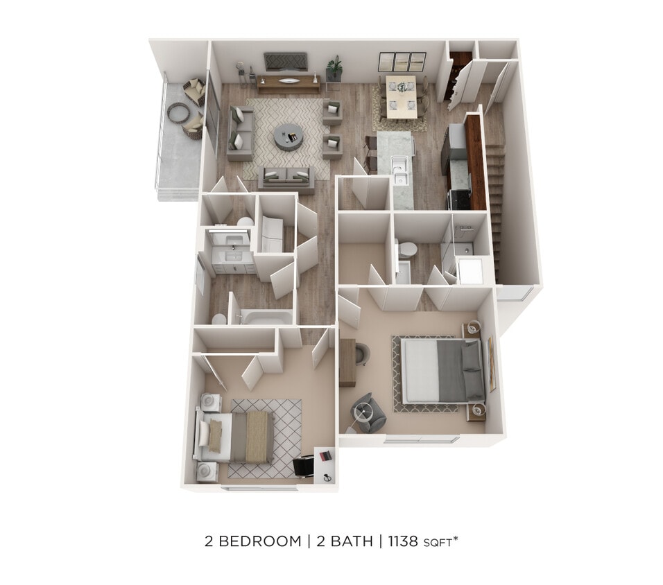 Floor Plan - Two Bedroom 2 Bath- 1138 sqft