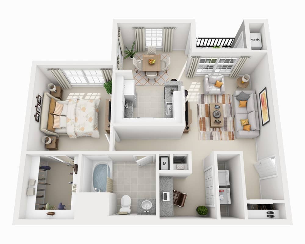 Floor Plan - One Bedroom with Den A1CD