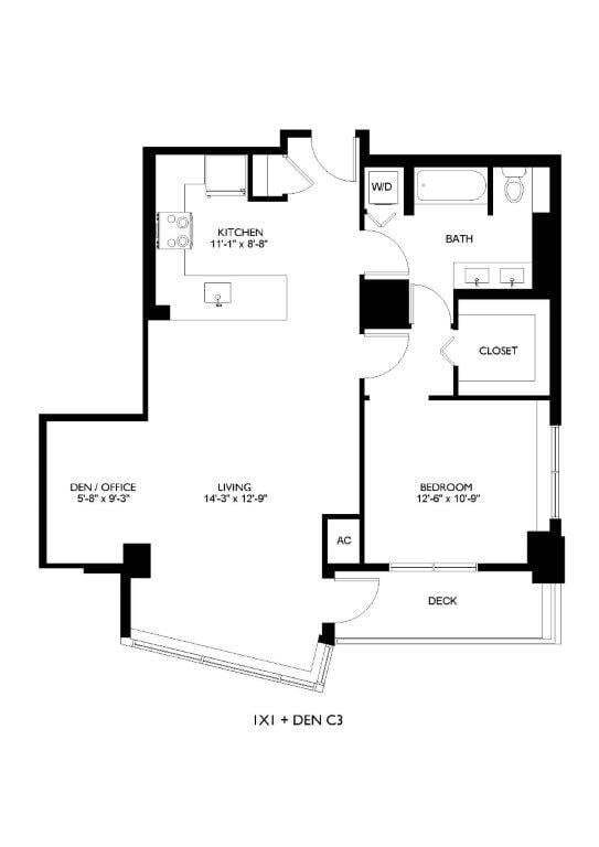 Floor Plan - 1x1 Den C3