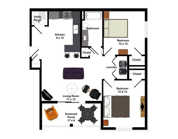 Floor Plan - 2bed/1bath