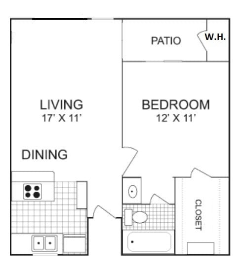 A1: one bed/one bath, 613 sq.ft. - A1
