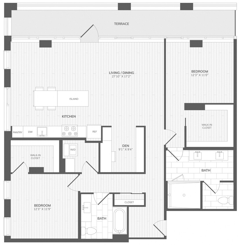 Floor Plan - 2 Bed/2 Bath Den-BD2_Intersect at O