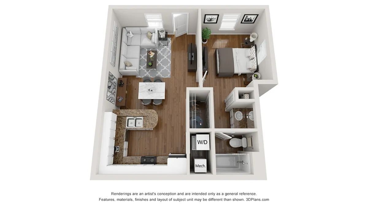 A photo of our 1x1 floor plan, The Royal. - The Royal