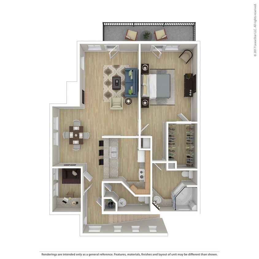 Floor Plan - 1 Bed 1.5 Bath 1226 SqFt (1131 Net) 