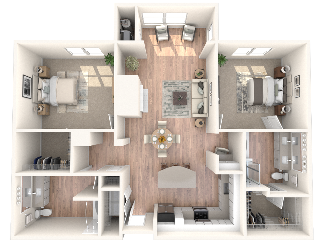 Floor Plan - B1 1360 | 2 Bed | 2 Bath
