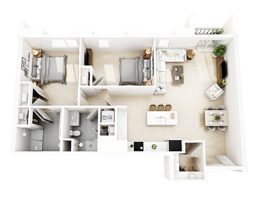 Floor Plan - 2 Bedrooms, 2 Bathrooms Style M